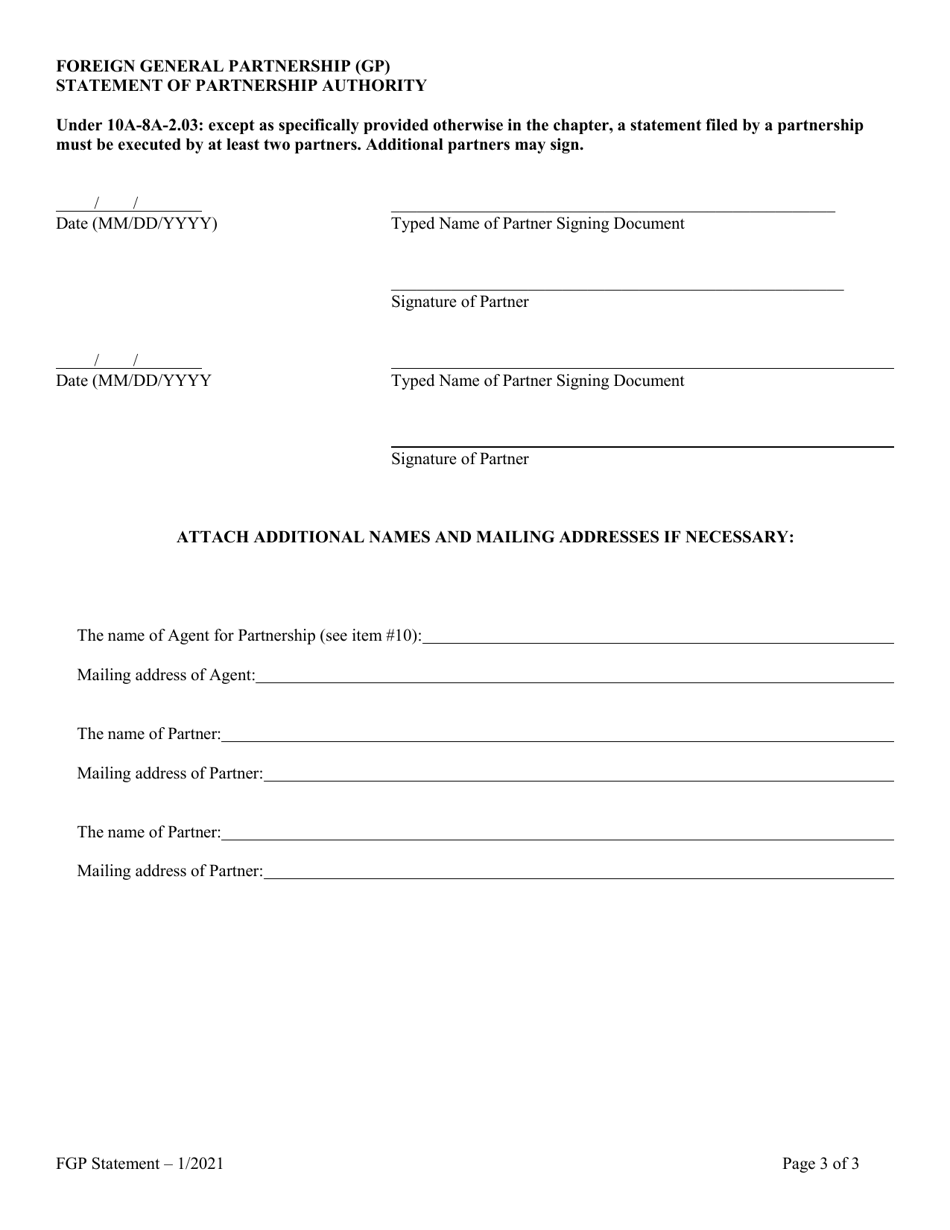 Foreign General Partnership (Gp) Statement of Partnership Authority - Alabama, Page 3