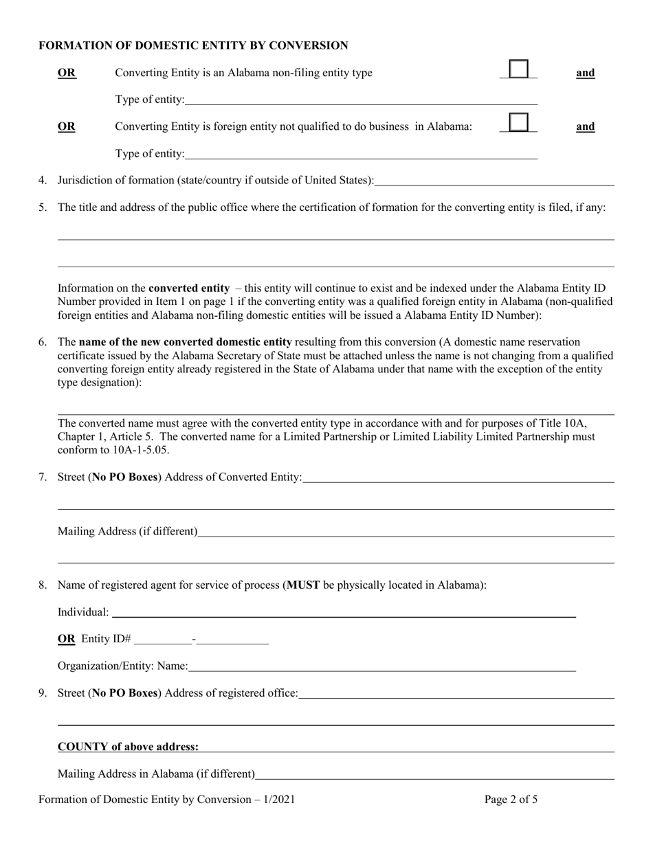 Statement of Conversion Foreign or Non-registered Alabama Entity to Registered Domestic Entity (Formation of Domestic Entity by Conversion) - Alabama, Page 2
