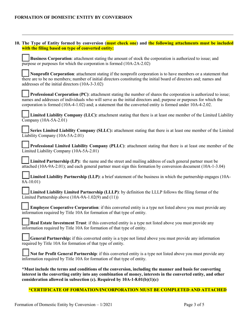 Statement of Conversion Foreign or Non-registered Alabama Entity to Registered Domestic Entity (Formation of Domestic Entity by Conversion) - Alabama, Page 3