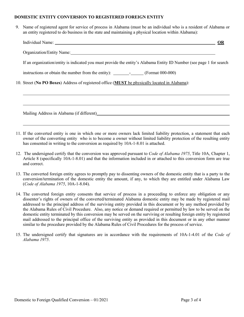 Domestic Entity Conversion to Registered Foreign Entity - Alabama, Page 3
