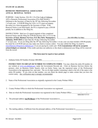 Domestic Professional Association Annual Renewal Notice - Alabama