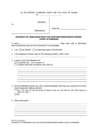 Form CIV-731 Affidavit of Compliance With Eviction Requirements During Covid-19 Pandemic - Alaska