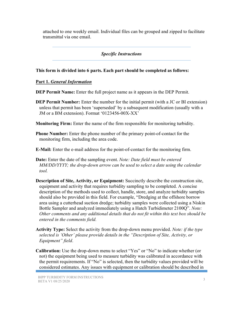 Instructions for Turbidity Monitoring Form - Florida, Page 3