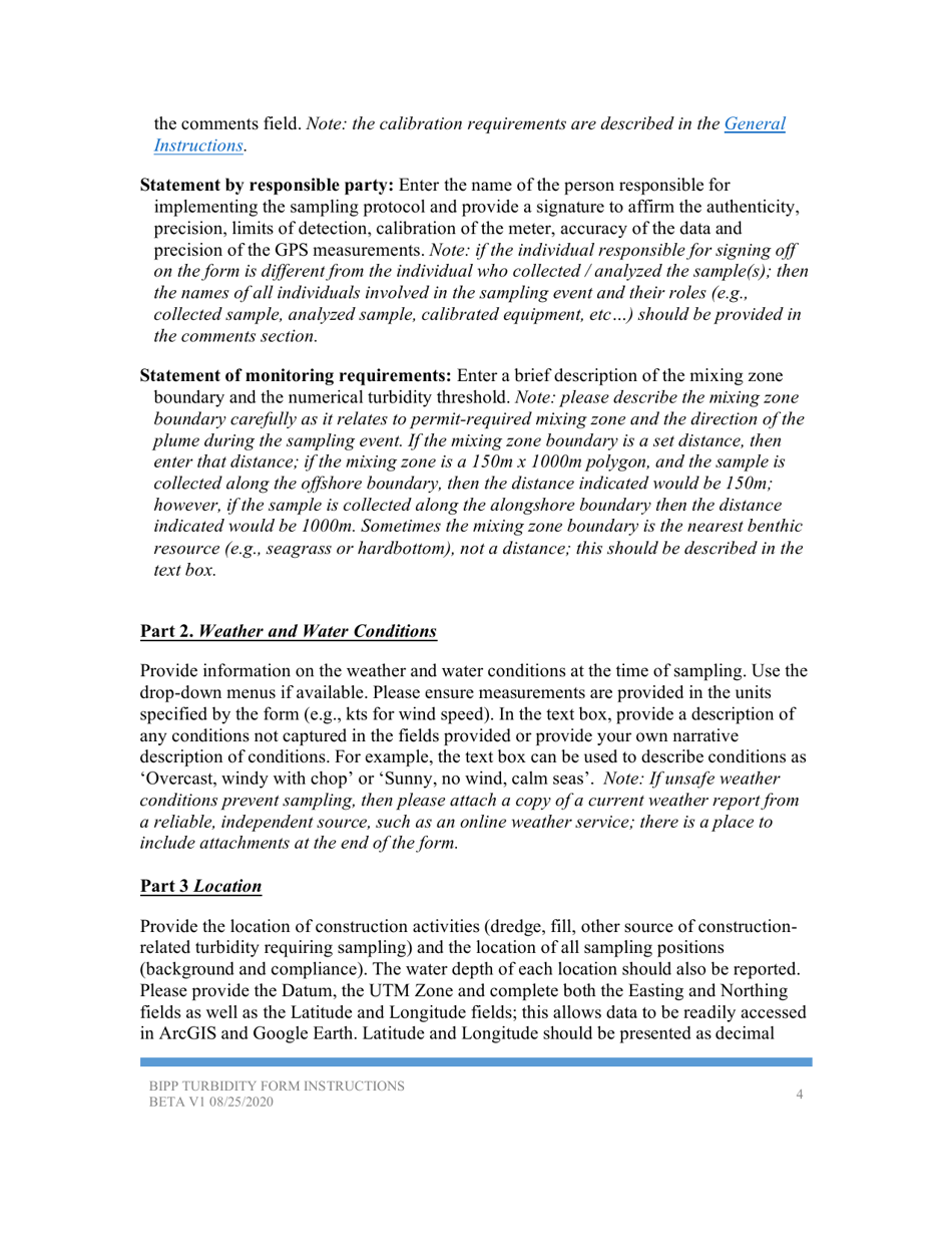 Instructions for Turbidity Monitoring Form - Florida, Page 4