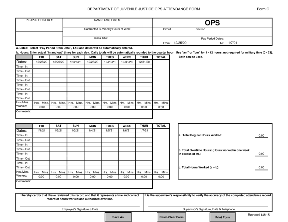 Form C Ops Attendance Form - Florida, Page 1