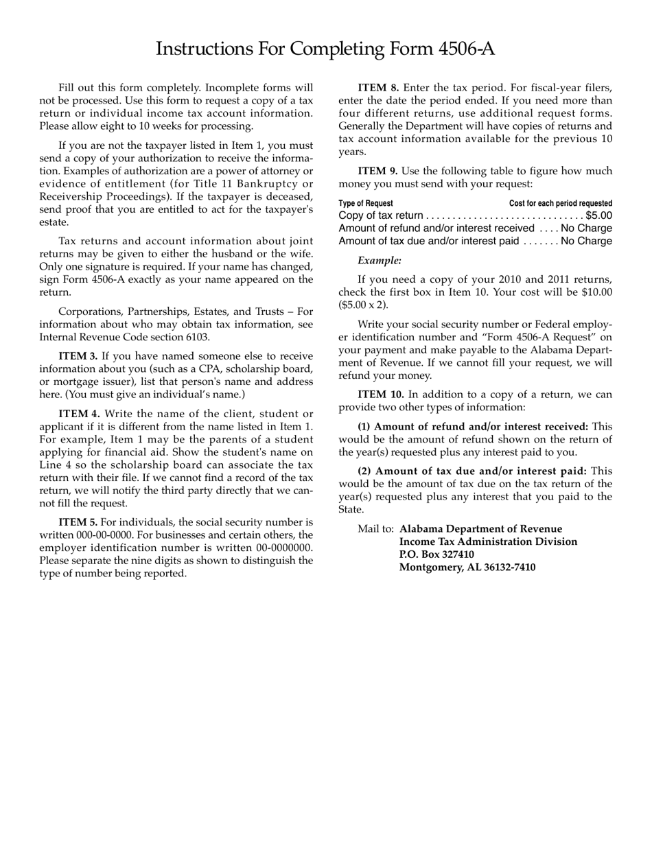Form 4506-A Request for Copy of Tax Form or Individual Income Tax Account Information - Alabama, Page 2