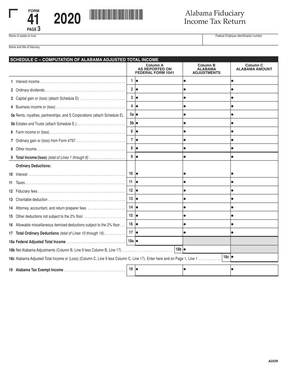 Form 41 Fiduciary Income Tax Return - Alabama, Page 3