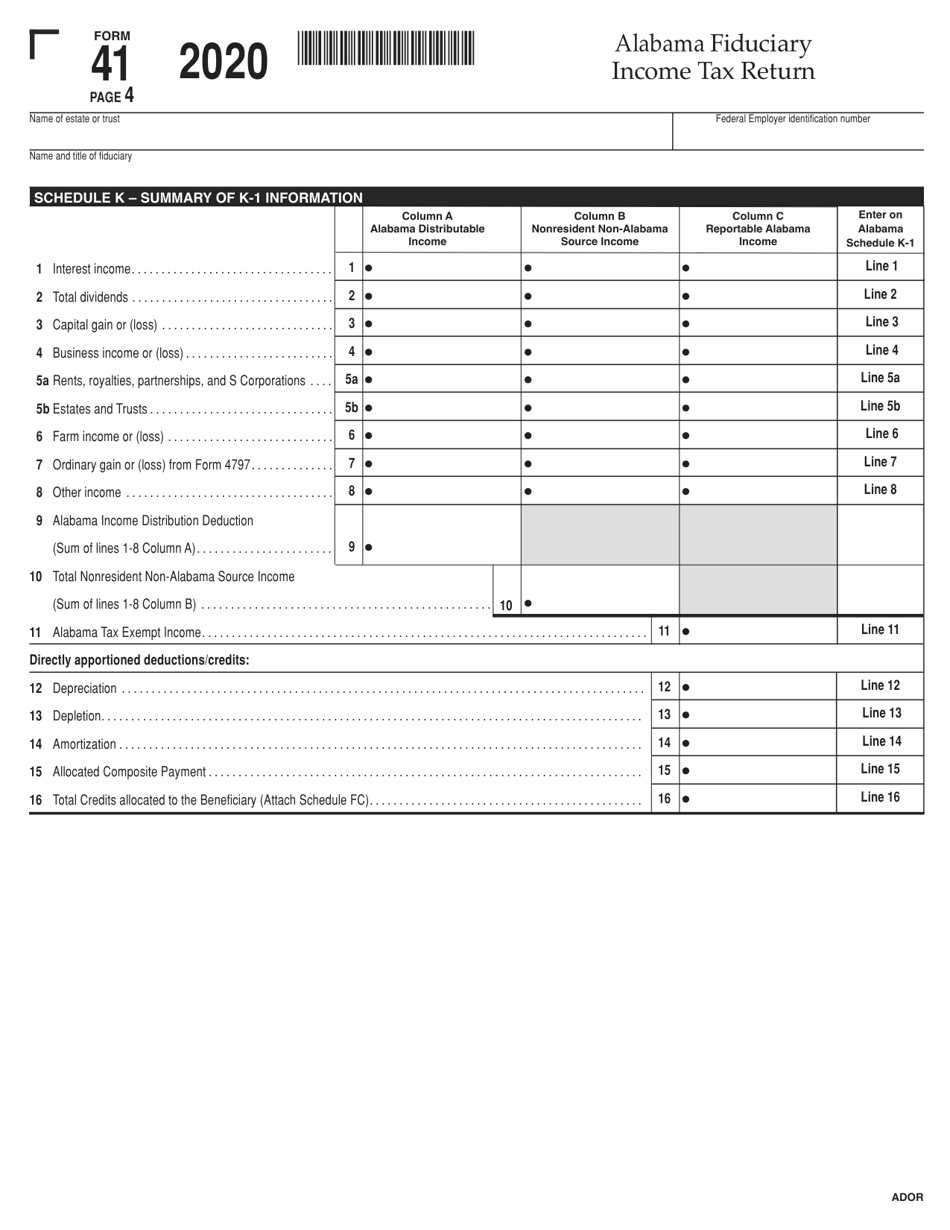 Form 41 Fiduciary Income Tax Return - Alabama, Page 4
