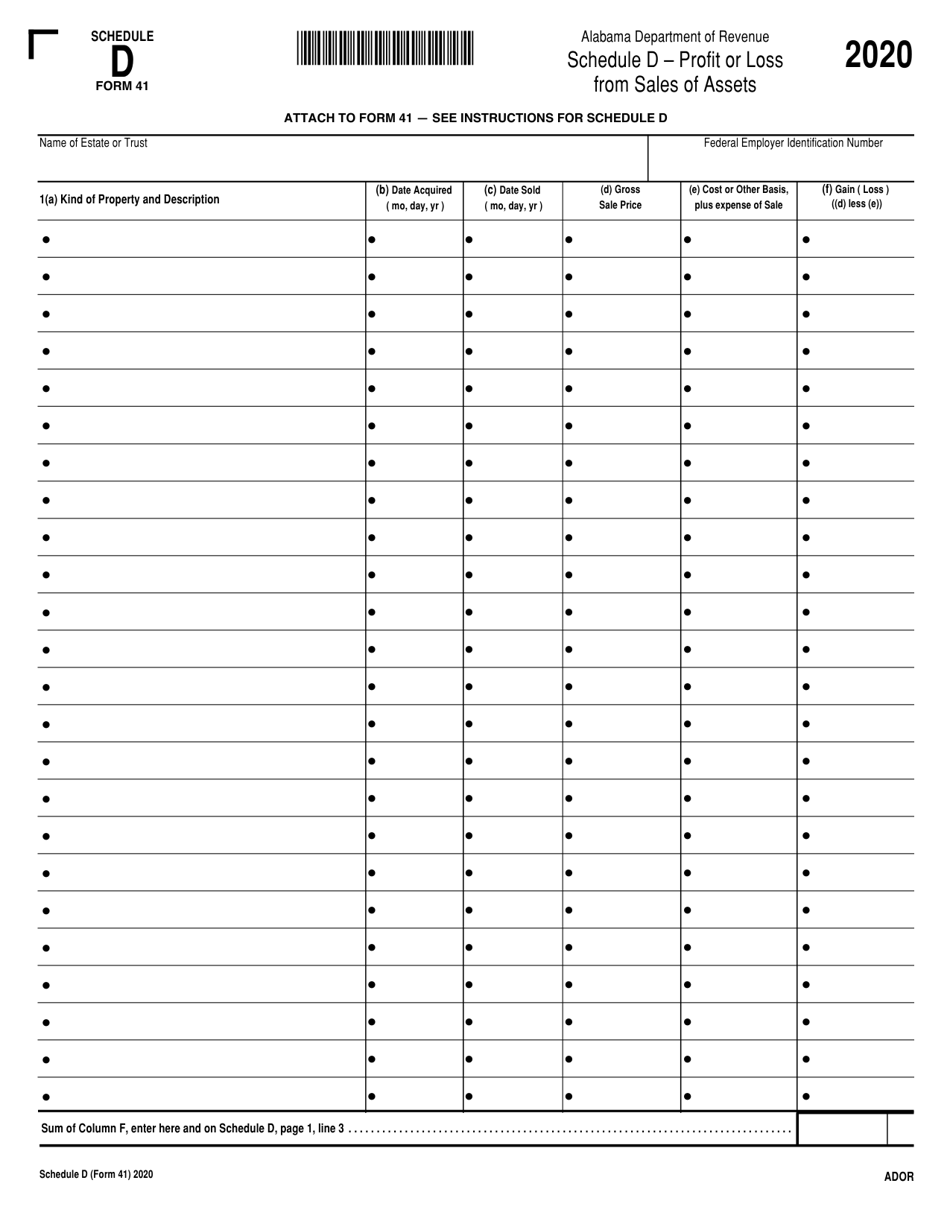 Form 41 Schedule D Profit or Loss From Sales of Assets - Alabama, Page 2