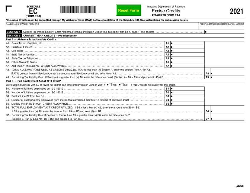 Form ET-1 Schedule EC 2021 Printable Pdf