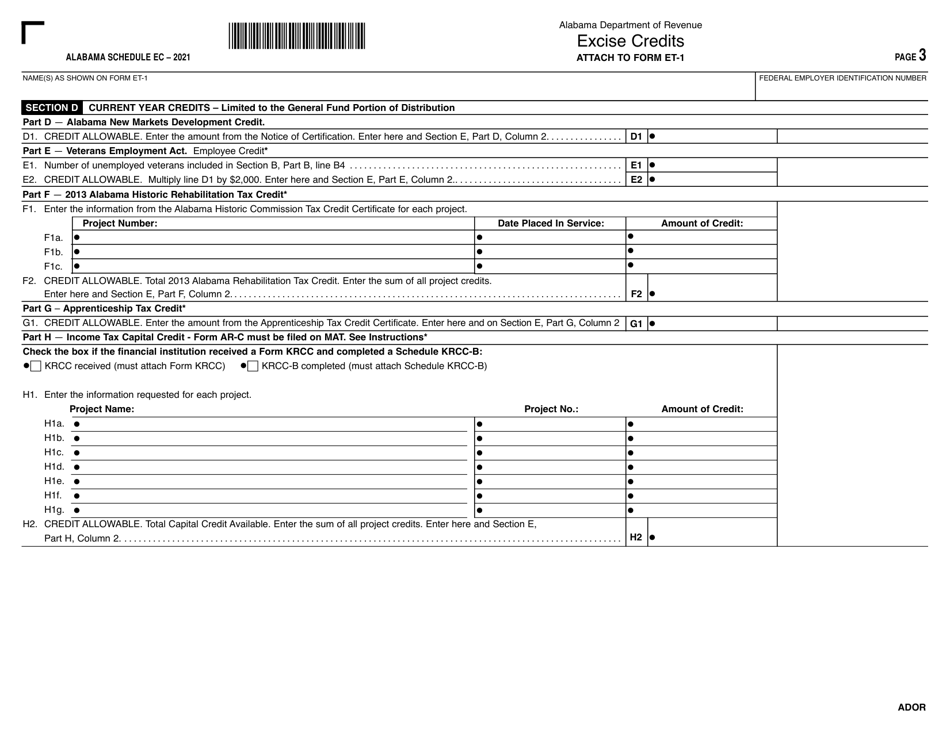 Form ET-1 Schedule EC Excise Credits - Alabama, Page 3