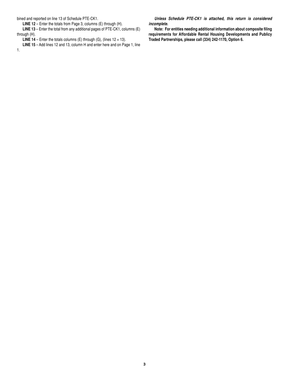 Instructions for Form PTE-C Schedule PTE-CK1 Nonresident Composite Payment Return - Alabama, Page 3