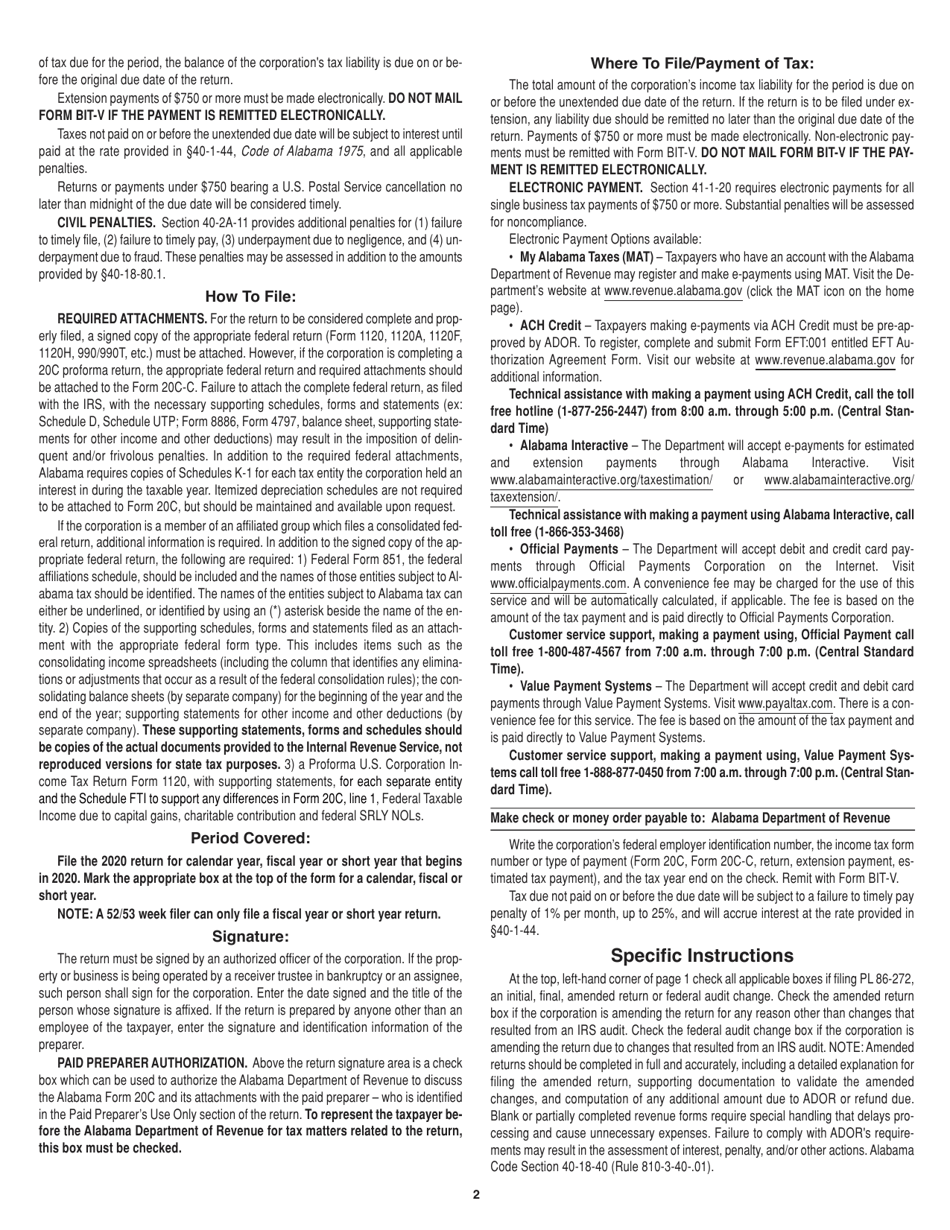 Instructions for Form 20C Corporation Income Tax Return - Alabama, Page 2