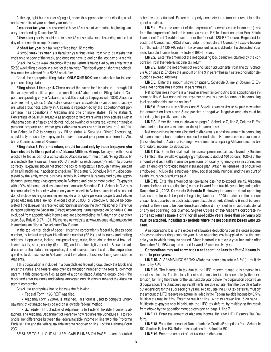 Instructions for Form 20C Corporation Income Tax Return - Alabama, Page 3