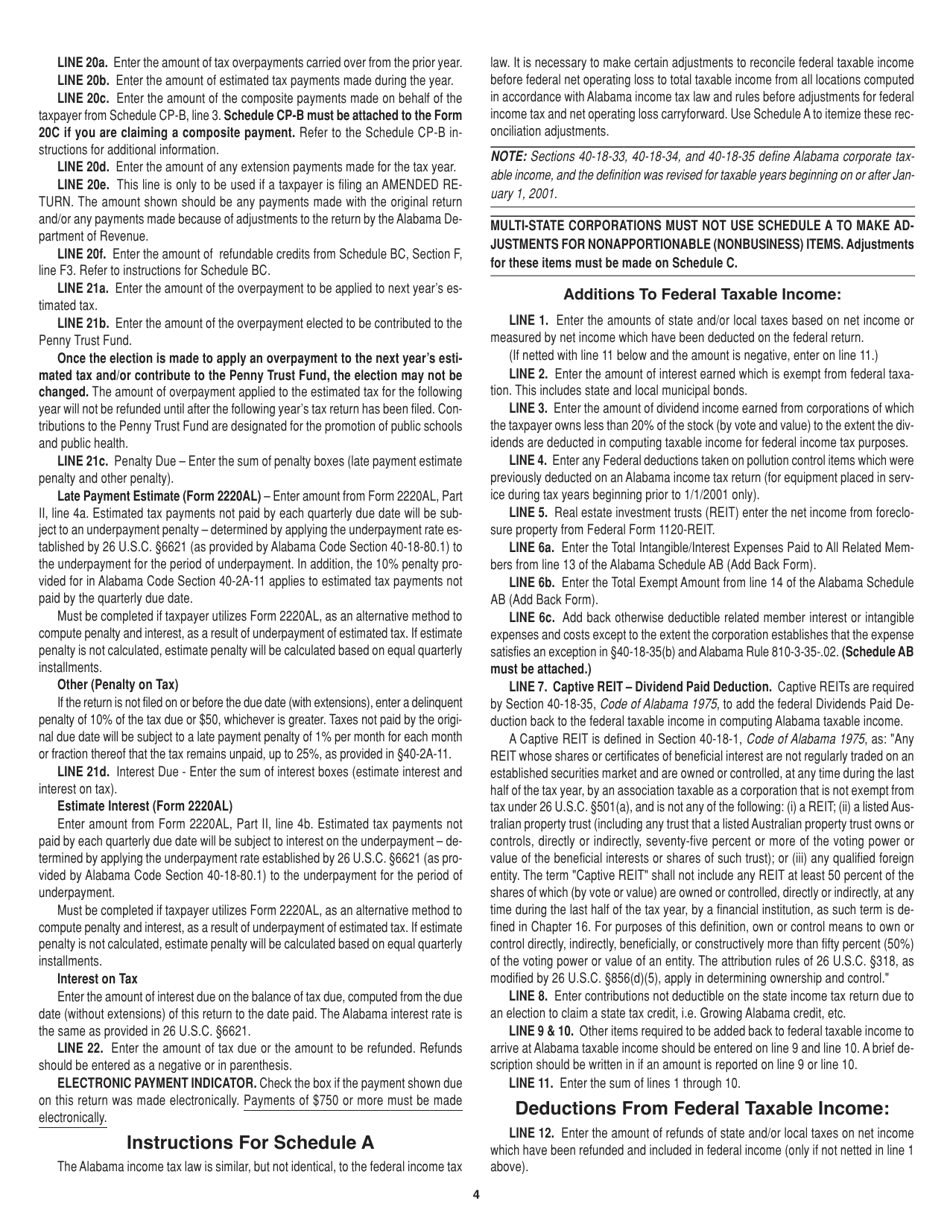 Instructions for Form 20C Corporation Income Tax Return - Alabama, Page 4