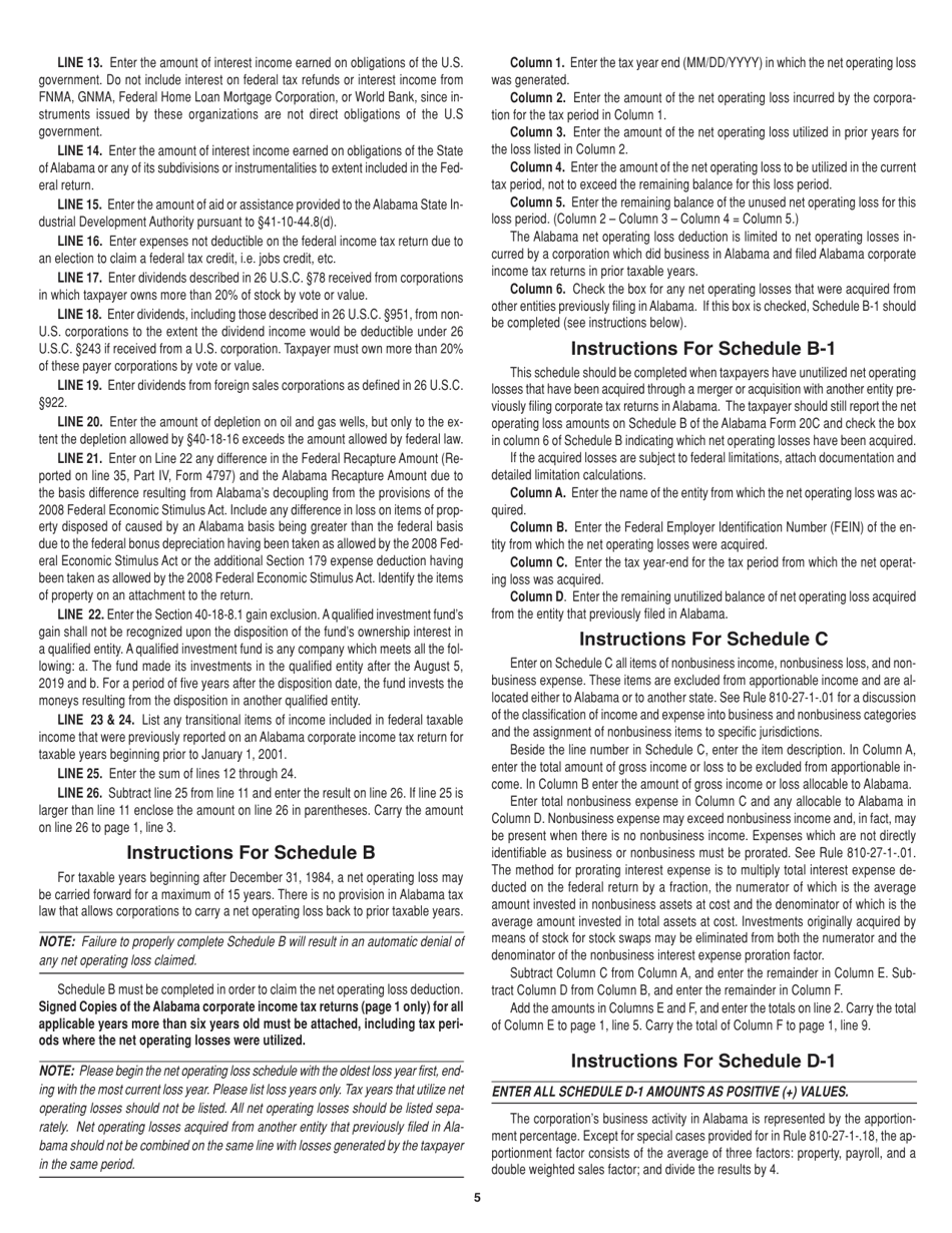 Instructions for Form 20C Corporation Income Tax Return - Alabama, Page 5