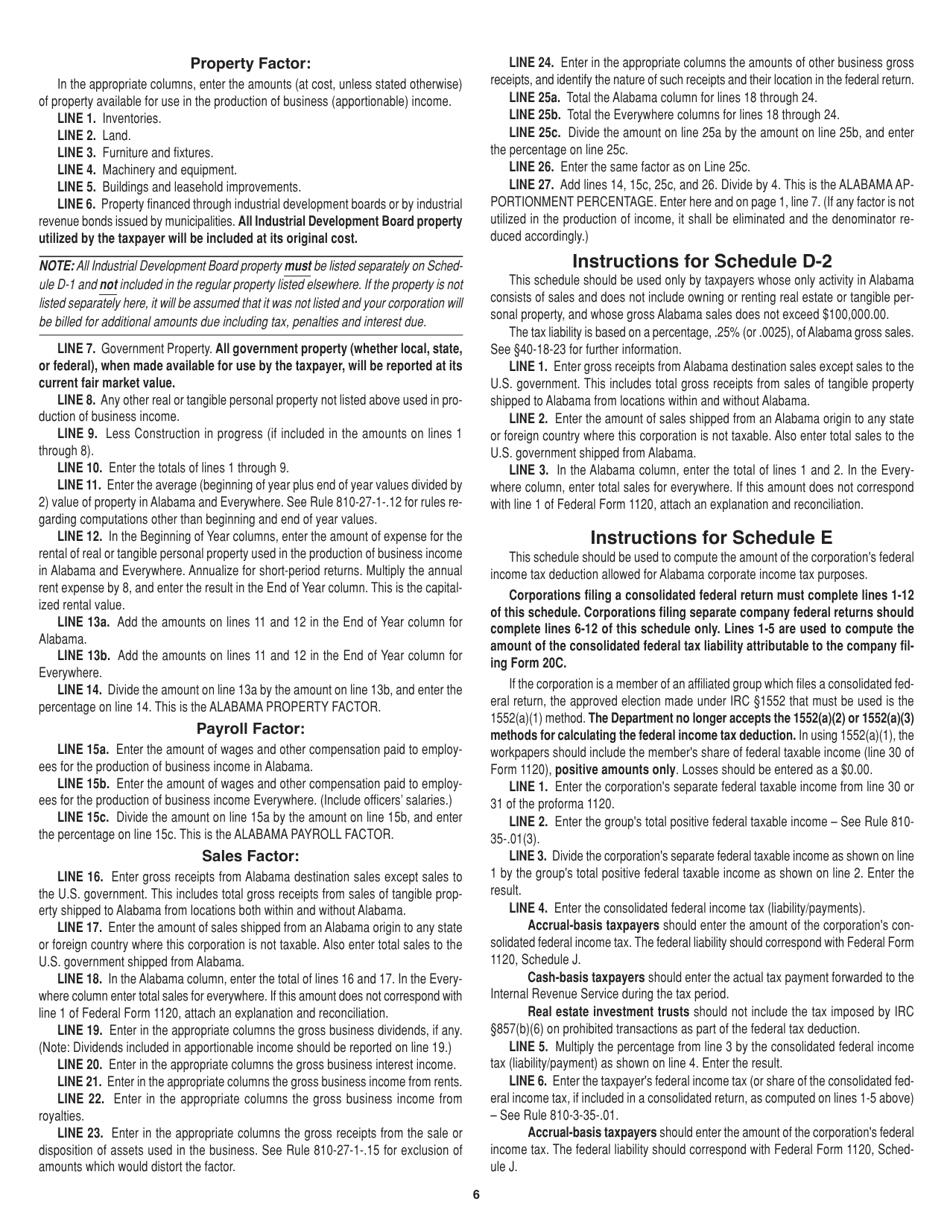 Instructions for Form 20C Corporation Income Tax Return - Alabama, Page 6