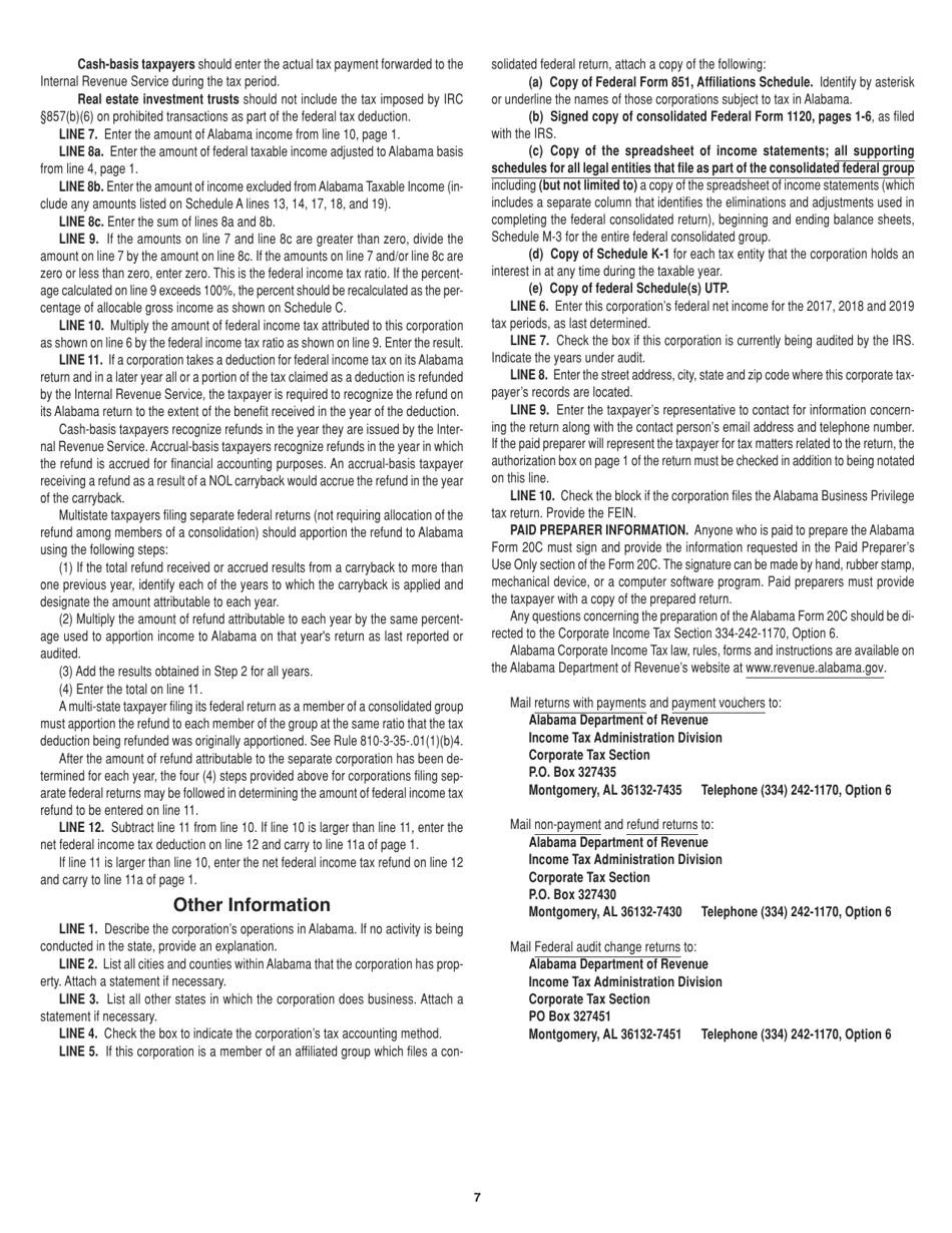 Instructions for Form 20C Corporation Income Tax Return - Alabama, Page 7