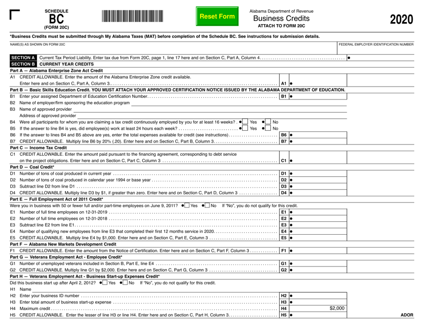 Form 20C Schedule BC 2020 Printable Pdf