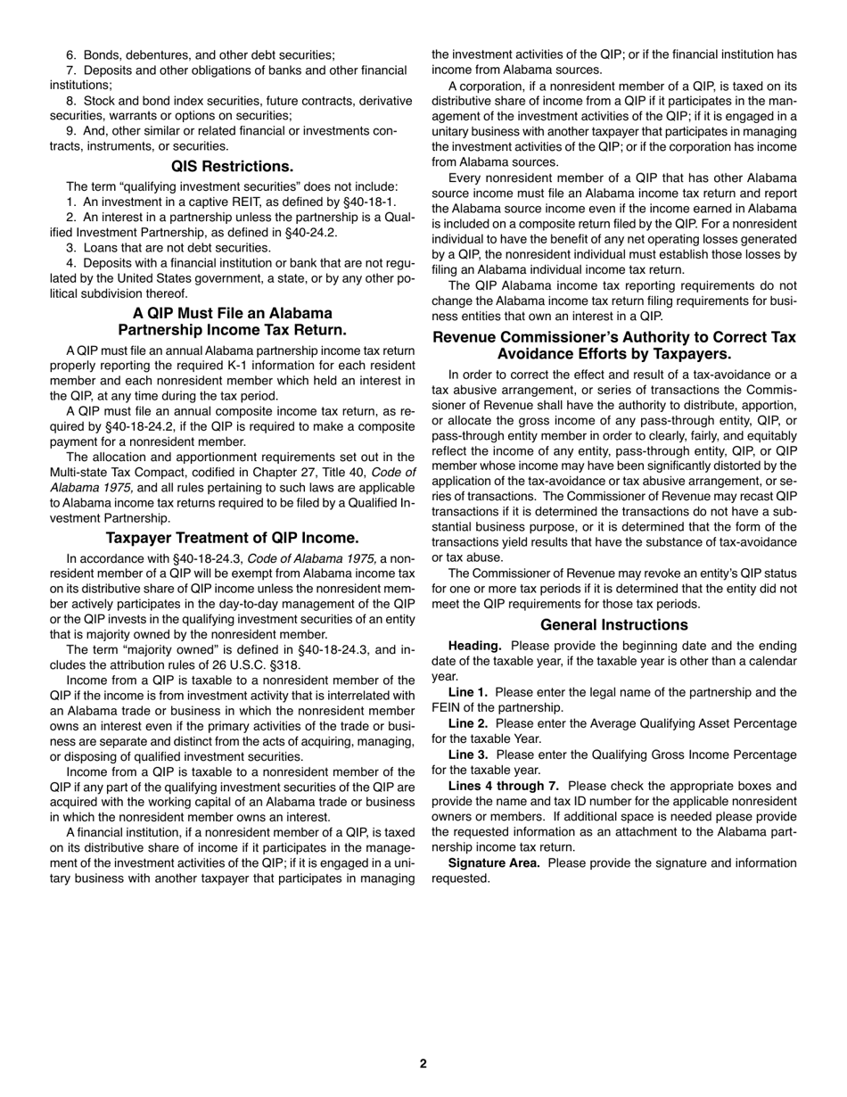 Instructions for Schedule QIP-C Qualified Investment Partnership Certification - Alabama, Page 2