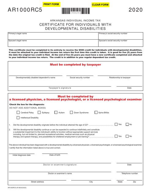 Form AR1000RC5 2020 Printable Pdf