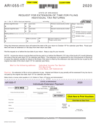 Document preview: Form AR1055-IT Request for Extension of Time for Filing Individual Tax Returns - Arkansas, 2020