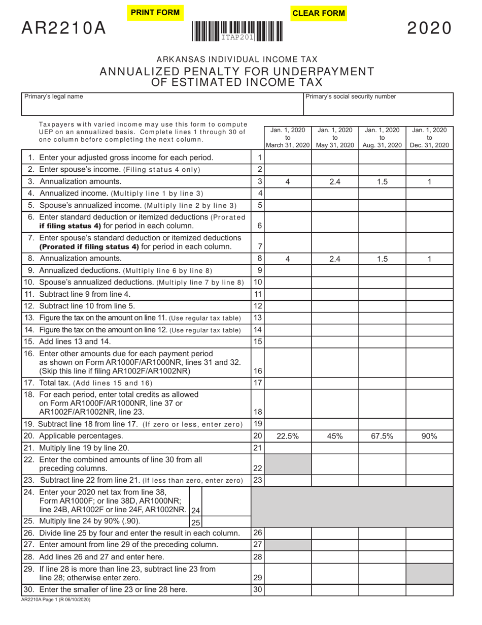 Form AR2210A Download Fillable PDF or Fill Online Annualized Penalty