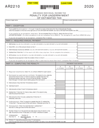 Form AR2210 Penalty for Underpayment of Estimated Tax - Arkansas
