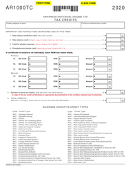 Document preview: Form AR1000TC Tax Credits - Arkansas, 2020