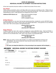 Document preview: Form AR1000V Individual Income Tax Return Payment Voucher - Arkansas, 2020