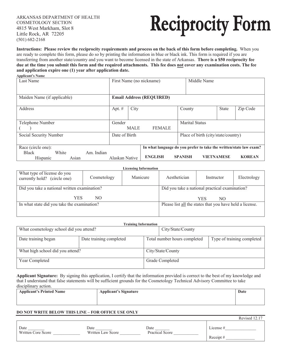 Reciprocity Form - Hours - Arkansas, Page 2
