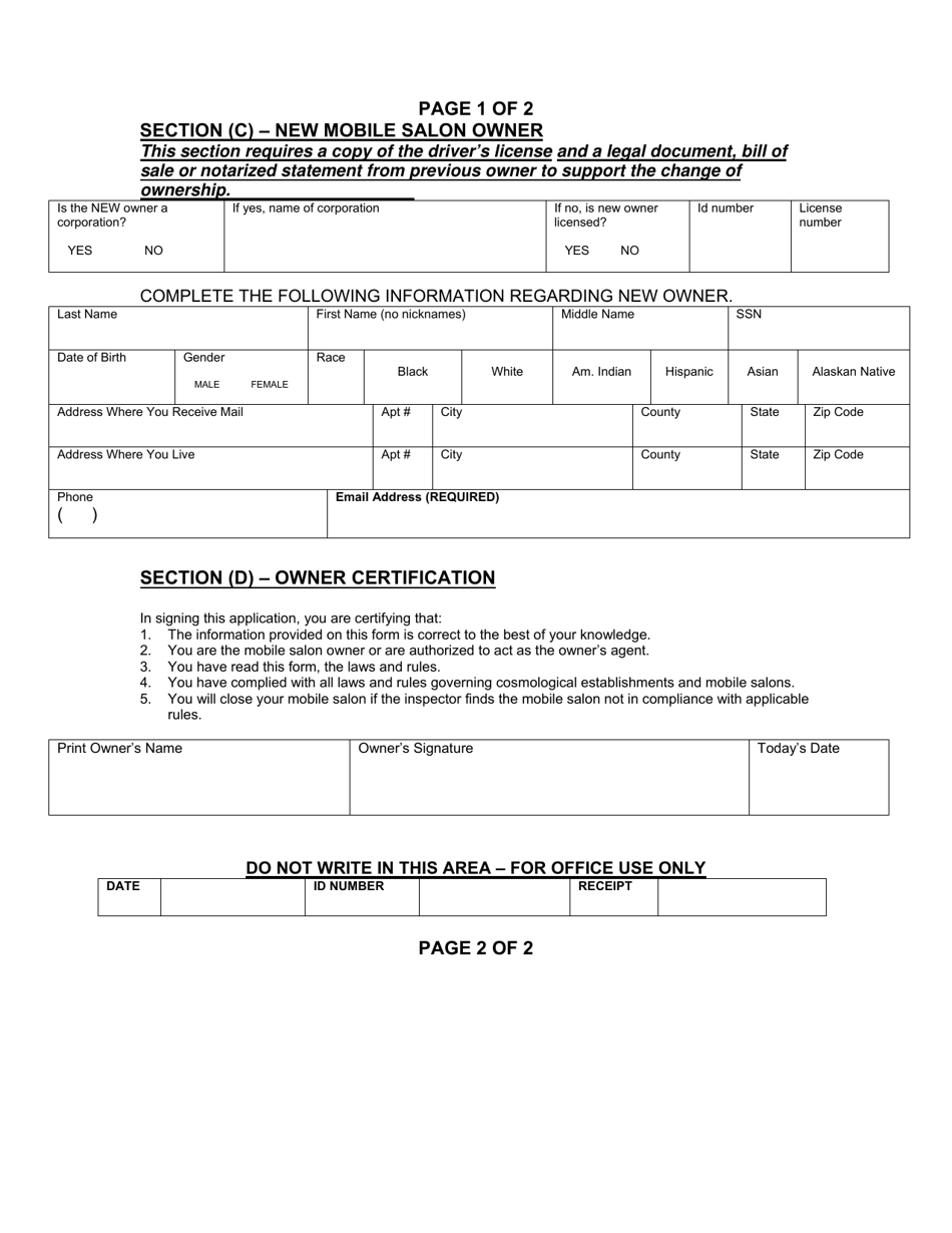 Mobile Salon Change of Status Application - Arkansas, Page 2