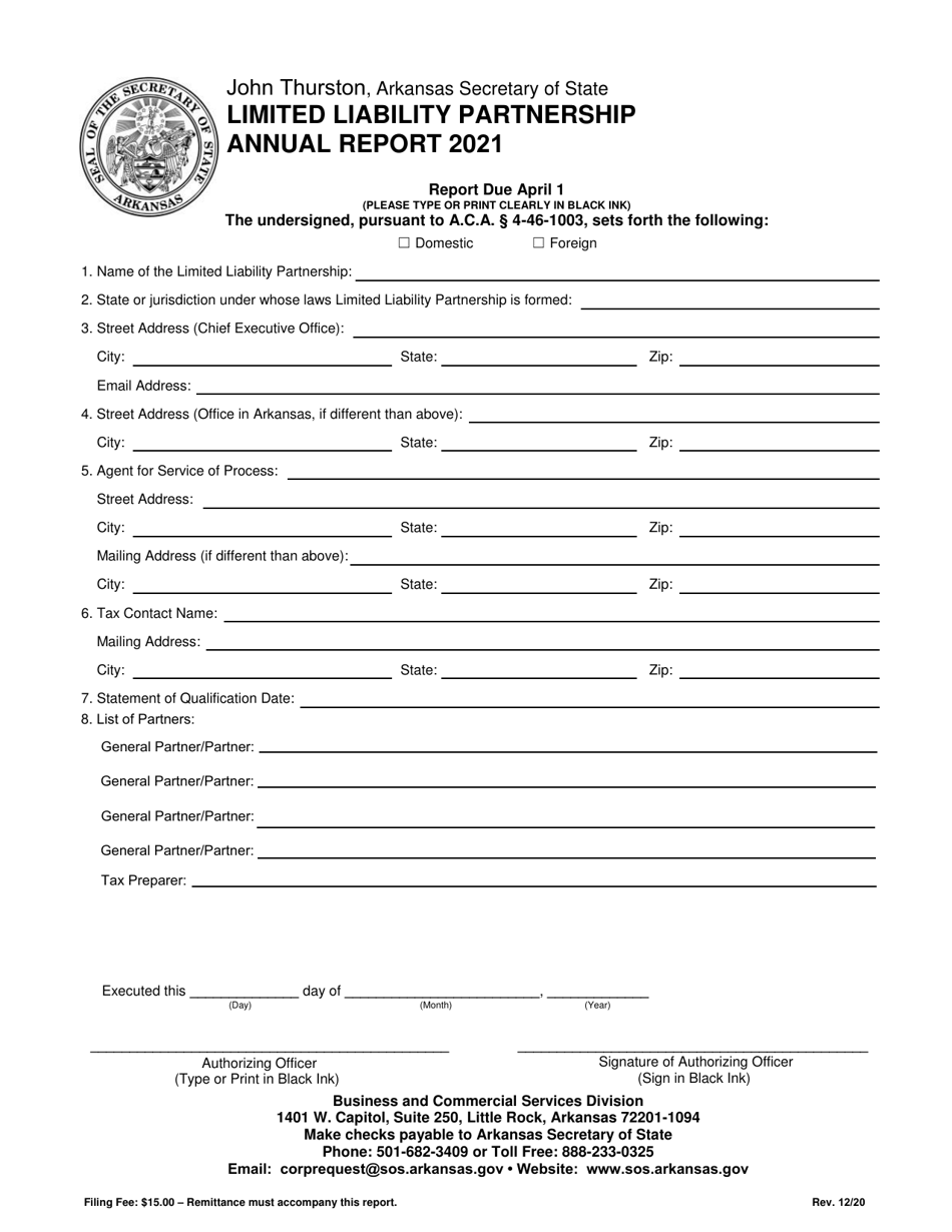 Limited Liability Partnership Annual Report - Arkansas, Page 1