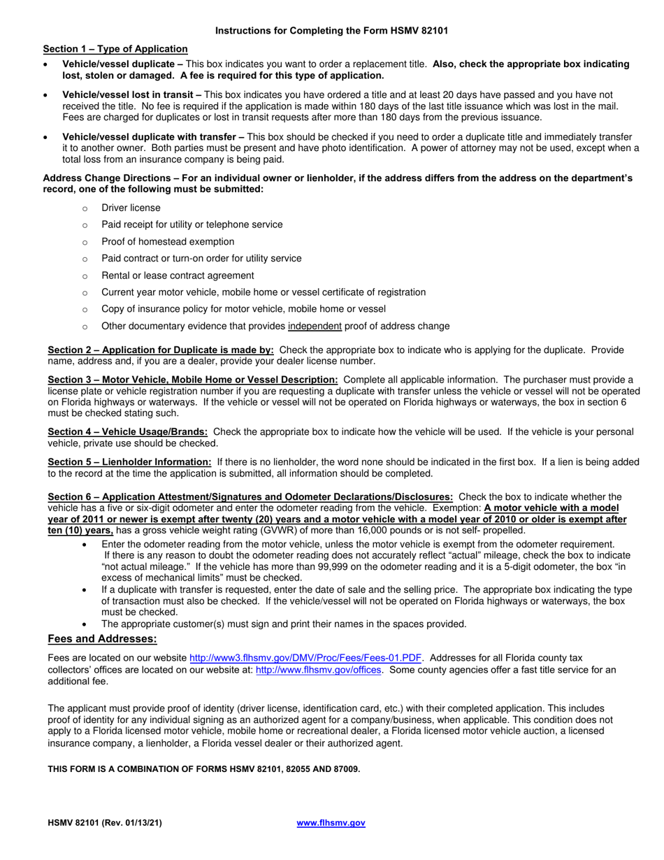 Form HSMV82101 Application for Duplicate or Lost in Transit / Reassignment for a Motor Vehicle, Mobile Home or Vessel Title Certificate - Florida, Page 2