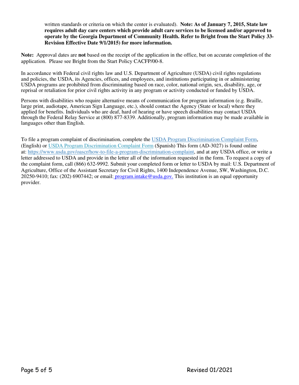 Add-A-site Checklist - Administrative Sponsor Adding Traditional Child or Adult Facilities - Georgia (United States), Page 5