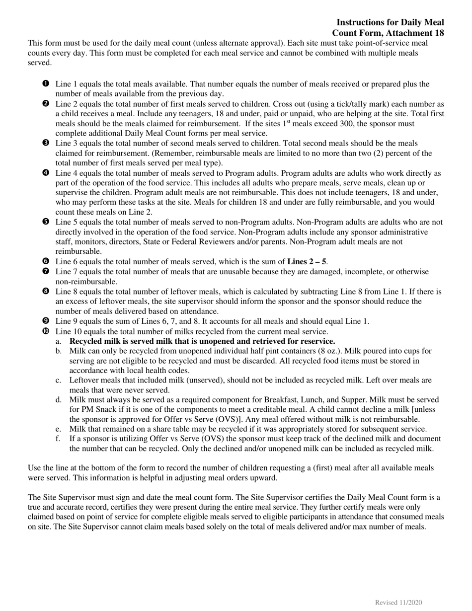 Attachment 18 Daily Meal Count Form - Georgia (United States), Page 2