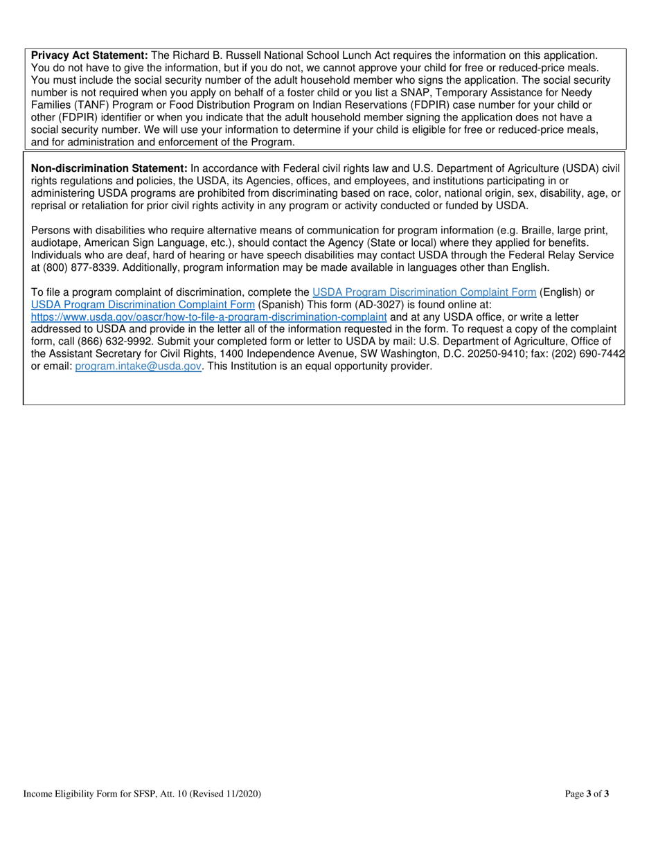 Attachment 10 Income Eligibility Form for the Summer Food Service Program (For Use by Camps and Closed Enrolled Sites) - Georgia (United States), Page 3