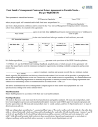 Document preview: Food Service Management Contracted Labor Agreement to Furnish Meals - Pay Per Staff (Sfsp) - Georgia (United States)