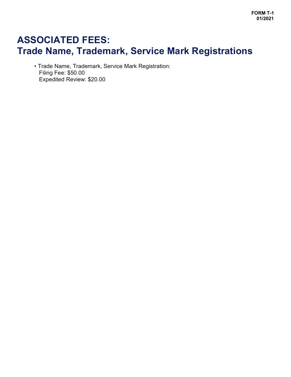 Form T-1 Application for Registration of Trade Name - Hawaii, Page 1