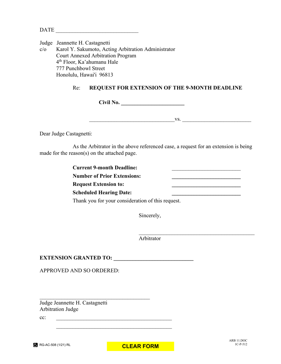 Form 1C-P-512 Request for Extension of the 9-month Deadline - Hawaii, Page 1