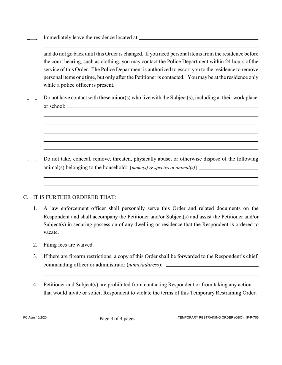 Form 1F-P-756 Temporary Restraining Order - Hawaii, Page 3