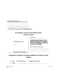 Document preview: Form 2F-P-563 Confidential Request for Special Immigration Juvenile Factual Findings - Hawaii