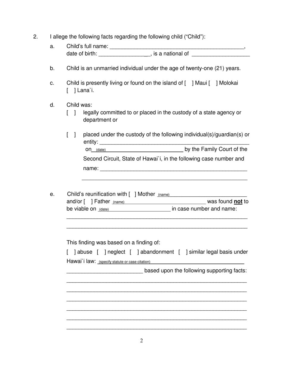 Form 2F-P-563 Confidential Request for Special Immigration Juvenile Factual Findings - Hawaii, Page 2