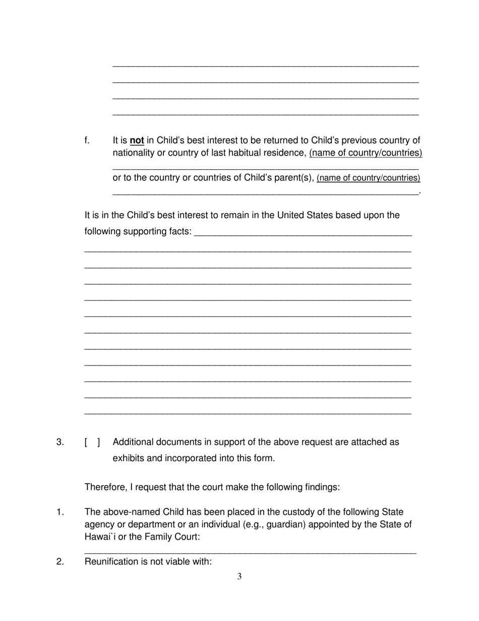 Form 2F-P-563 Confidential Request for Special Immigration Juvenile Factual Findings - Hawaii, Page 3
