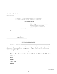 Form 2F-P-389 Petition for Paternity; Summons - Hawaii