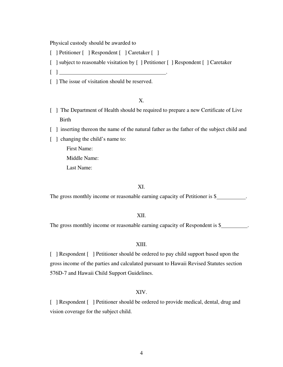 Form 2F-P-389 Petition for Paternity; Summons - Hawaii, Page 4