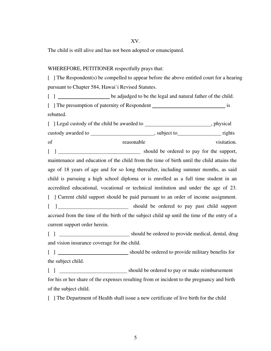 Form 2F-P-389 Petition for Paternity; Summons - Hawaii, Page 5