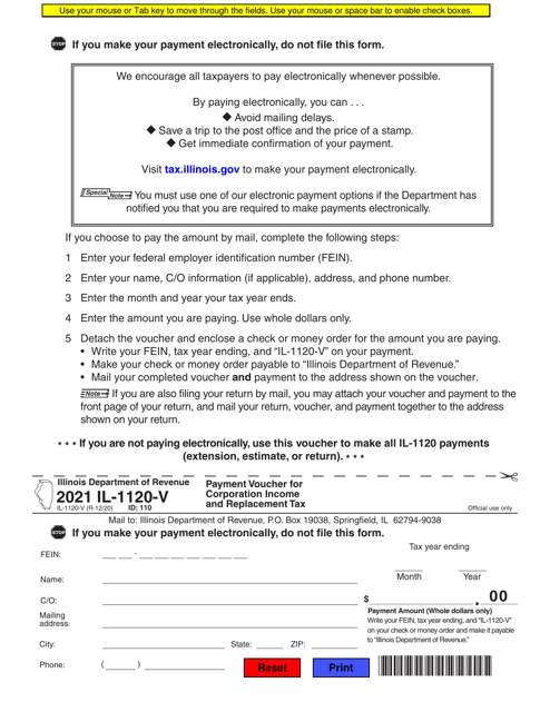 Form IL-1120-V 2021 Printable Pdf