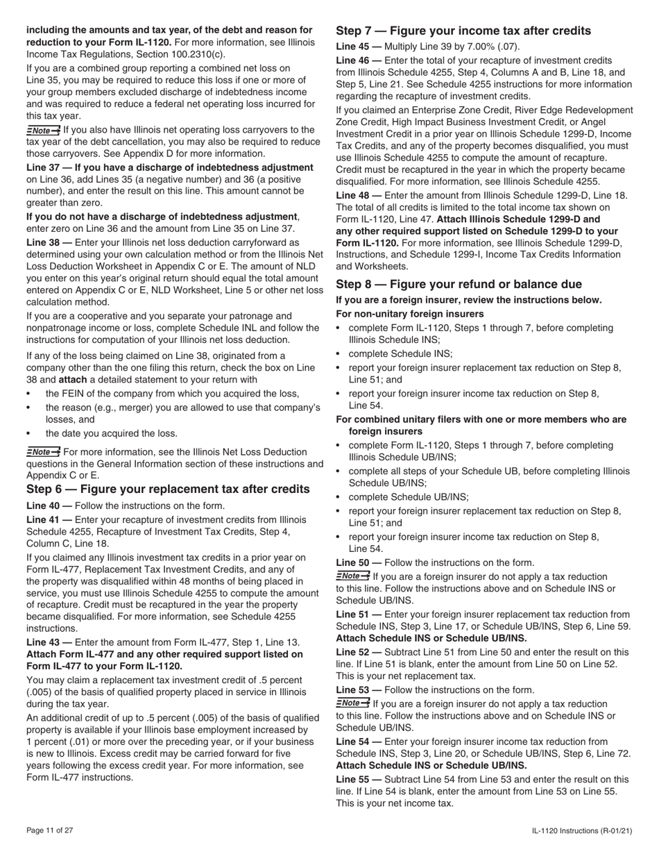 Instructions for Form IL-1120 Corporation Income and Replacement Tax Return - Illinois, Page 11