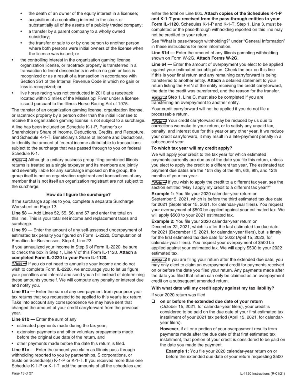 Instructions for Form IL-1120 Corporation Income and Replacement Tax Return - Illinois, Page 13